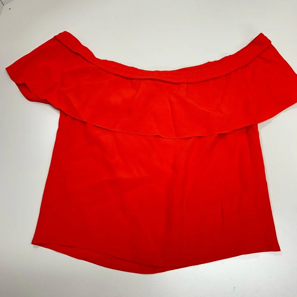 Veronica Beard Coast Ruffle Off-the-Shoulder Top in Orange Size 4 - Picture 4 of 11